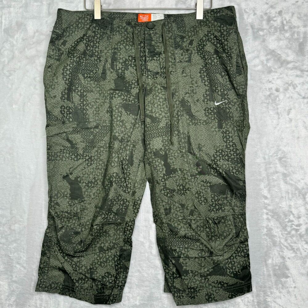 Vintage Nike The Athletic Department Crop Pants Womens L Green Camo 90s Swoosh